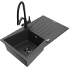 Mexen Cesar granite sink 1-bowl with drainer and Duo kitchen tap, black speckled - 6514-76-671701-70-B