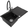 Mexen Cesar Granite Sink 1-bowl with Drainer and Duo Kitchen Tap, Black - 6514-77-671701-07
