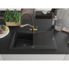 Mexen Cesar fregadero de granito de 1 seno con escurridor y grifo de cocina Duo, negro - 6514-77-671701-57-B