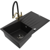Mexen Cesar granite sink single-bowl with drainer and kitchen faucet Duo, black - 6514-77-671701-57-B