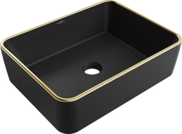 Mexen Catia lavabo sobre encimera 48 x 37 cm, negro mate/borde dorado - 21314875