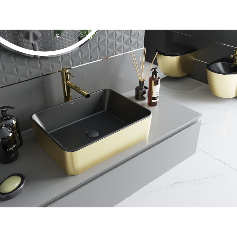 Mexen Catia countertop washbasin 48 x 37 cm, black matte/gold - 21314876