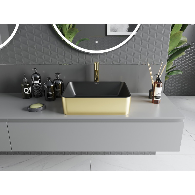 Mexen Catia lavabo vasque 48 x 37 cm, noir mat/doré - 21314876
