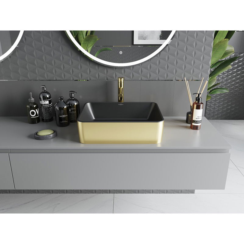 Mexen Catia tasoon asennettava pesuallas 48 x 37 cm, musta matta/kulta - 21314876