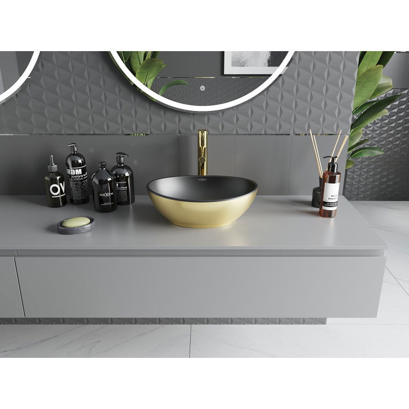 Mexen Elza lavabo da appoggio 40 x 33 cm, nero opaco/oro - 21014026