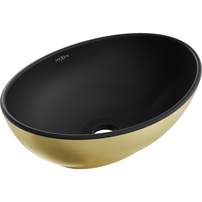 Mexen Elza lavabo de encimera 40 x 33 cm, negro mate/oro - 21014026
