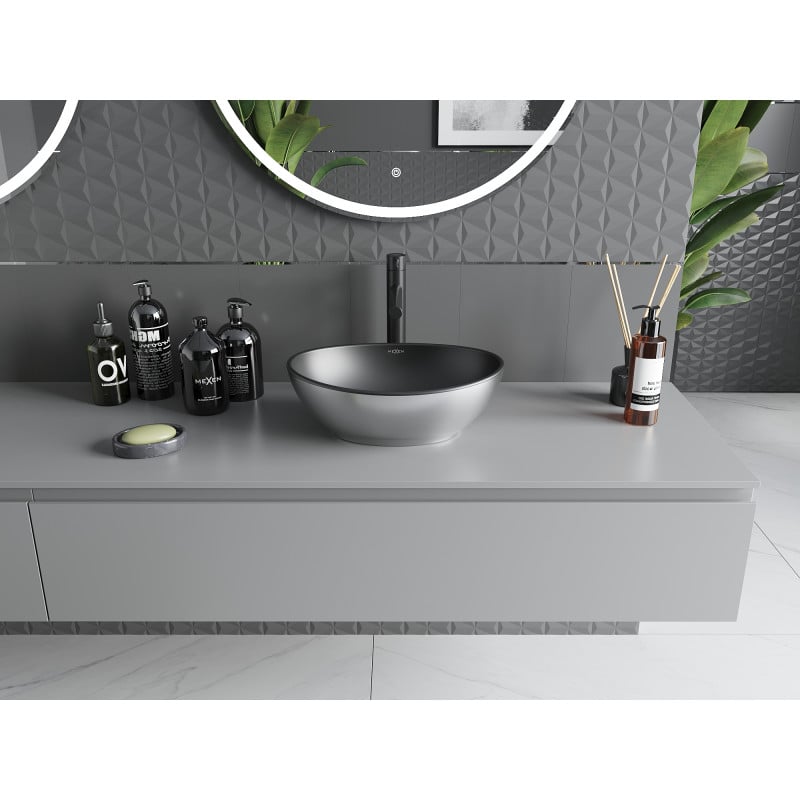 Mexen Elza Waschbecken Aufsatzwaschbecken 40 x 33 cm, schwarz matt/silber - 21014024