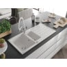 Mexen Andres zlewozmywak granitowy 1,5-komorowy z ociekaczem i baterią kuchenną Duo, biały - 6515-20-671701-02