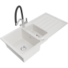 Mexen Andres fregadero de granito de 1,5 senos con escurridor y grifo de cocina Duo, blanco - 6515-20-671701-07