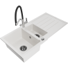 Mexen Andres fregadero de granito de 1,5 senos con escurridor y grifo de cocina Duo, blanco - 6515-20-671701-07-B