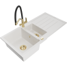 Mexen Andres lavello in granito 1,5 vasche con sgocciolatoio e miscelatore cucina Duo, bianco - 6515-20-671701-57-G