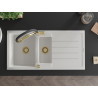 Mexen Andres lavello in granito da 1,5 vasca con gocciolatoio e rubinetto da cucina Duo, bianco - 6515-20-671701-57-G