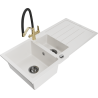 Mexen Andres granite sink 1.5-bowl with drainer and Duo kitchen tap, white - 6515-20-671701-57-B