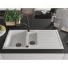 Mexen Andres granite sink 1.5-bowl with drainer and Duo kitchen faucet, white - 6515-20-671701-70-B