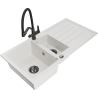 Mexen Andres fregadero de granito de 1,5 senos con escurridor y grifo de cocina Duo, blanco - 6515-20-671701-70-B