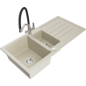 Mexen Andres 1.5-bowl granite sink with drainer and Duo kitchen tap, beige - 6515-69-671701-07