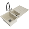 Mexen Andres 1.5-bowl granite sink with drainer and Duo kitchen tap, beige - 6515-69-671701-07-B