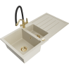 Mexen Andres fregadero de granito de 1,5 senos con escurridor y grifo de cocina Duo, beige - 6515-69-671701-57-G