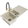 Mexen Andres granieten spoelbak 1,5-vaks met afdruiprek en keukenkraan Duo, beige - 6515-69-671701-57-B