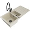 Mexen Andres 1.5-bowl granite kitchen sink with drainer and Duo kitchen faucet, beige - 6515-69-671701-70-B