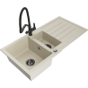 Mexen Andres fregadero de granito de 1,5 senos con escurridor y grifo de cocina Duo, beige - 6515-69-671701-70-B