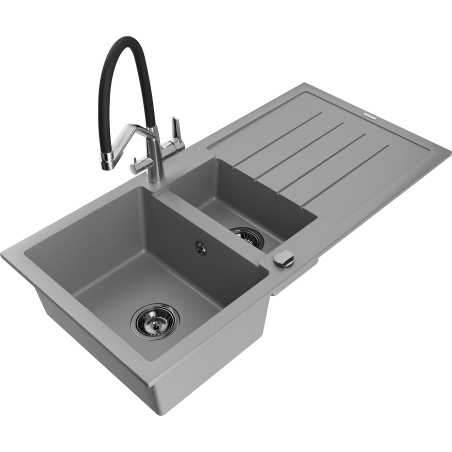 Mexen Andres Granitspullang mat 1,5-Kompartiment mat Drainage an Kichebatterie Duo, gro - 6515-71-671701-07-B