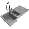Mexen Andres granite sink 1.5-bowl with drainer and Duo kitchen tap, grey - 6515-71-671701-57-G