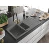 Mexen Andres granite sink 1.5-bowl with drainer and Duo kitchen tap, grey - 6515-71-671701-57-B