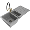 Mexen Andres fregadero de granito de 1,5 senos con escurridor y grifo de cocina Duo, gris - 6515-71-671701-57-B