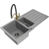 Mexen Andres granite sink 1.5-bowl with drainer and Duo kitchen tap, grey - 6515-71-671701-57-B