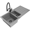 Mexen Andres fregadero de granito 1,5 senos con escurridor y grifo de cocina Duo, gris - 6515-71-671701-70-B