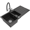 Mexen Andres granite sink 1.5-bowl with drainer and Duo kitchen tap, black/silver metallic - 6515-73-671701-07