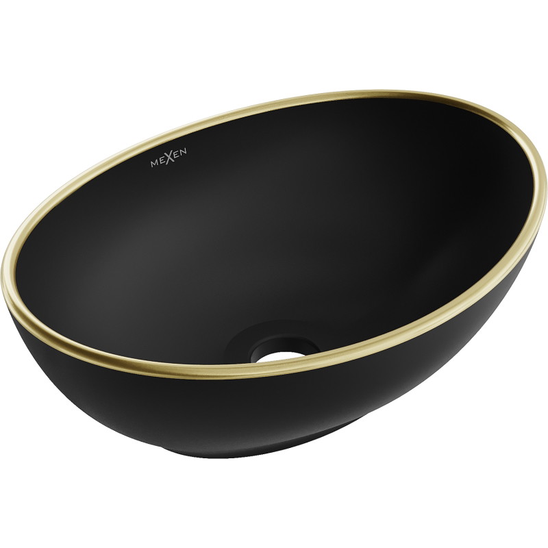Mexen Elza Einbauwaschbecken 40 x 33 cm, schwarz matt/goldener Rand - 21014025