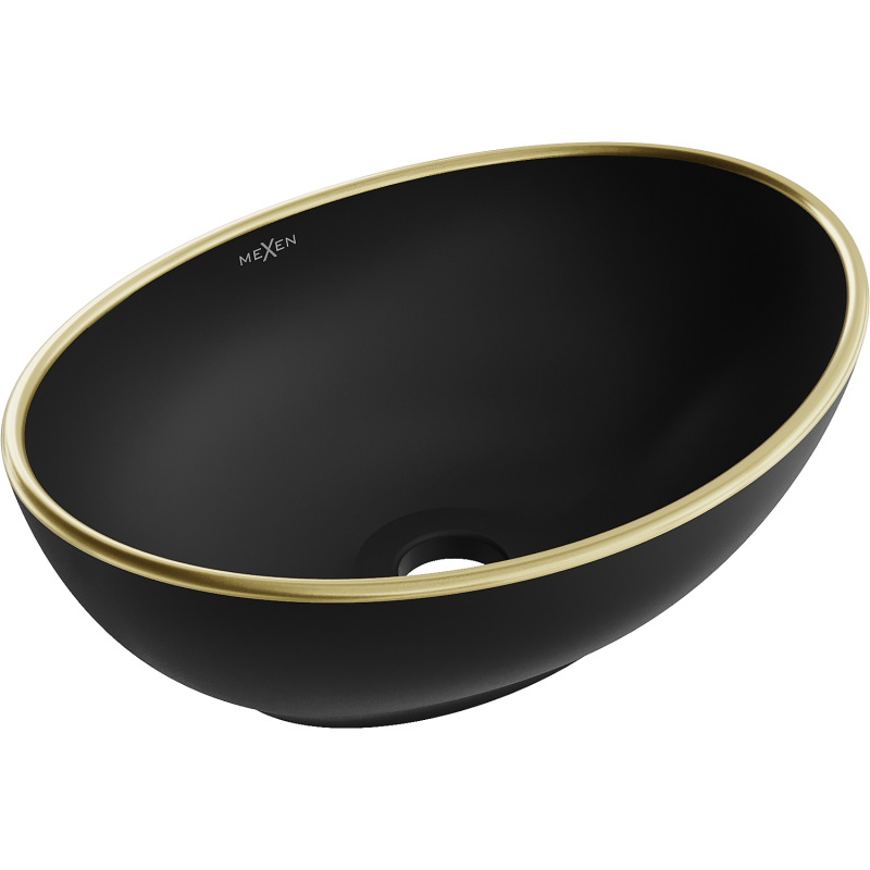 Mexen Elza umivalnik nad pultom 40 x 33 cm, črno mat/zlati rob - 21014025