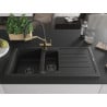Mexen Andres granite sink 1.5-bowl with drainer and Duo kitchen tap, black/silver - 6515-73-671701-57-B