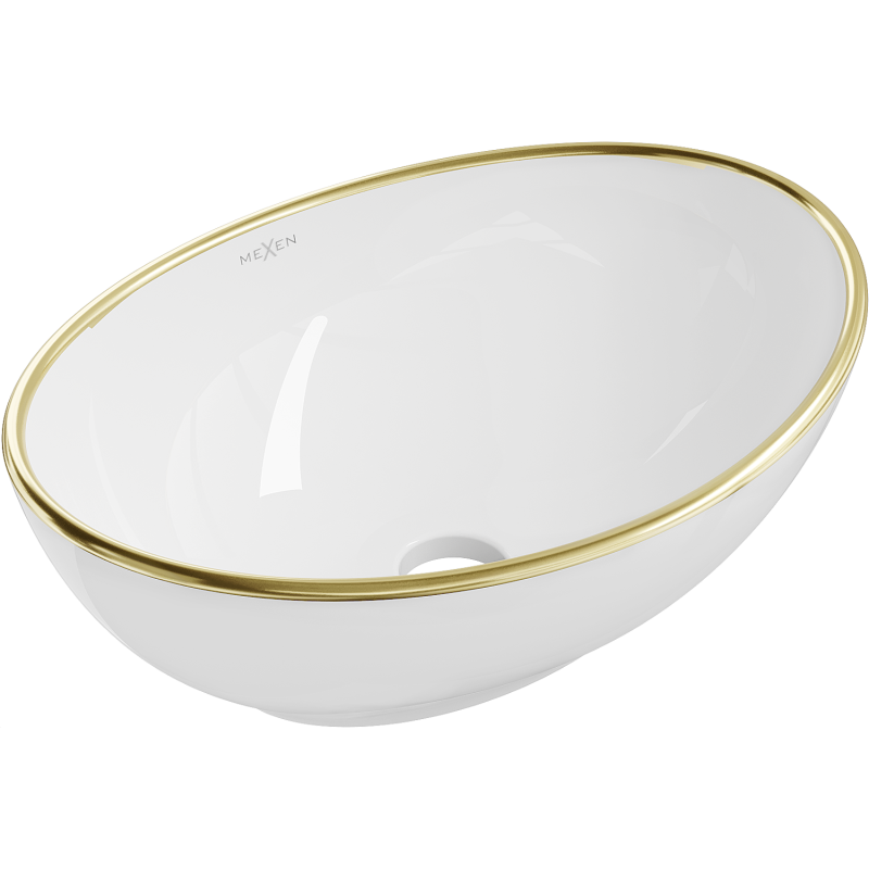 Mexen Elza lavabo de encimera 40 x 33 cm, blanco/dorado borde - 21014005