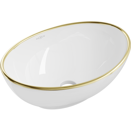 Mexen Elza lavabo da appoggio 40 x 33 cm, bianco/oro bordo - 21014005