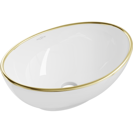 Mexen Elza lavabo de encimera 40 x 33 cm, blanco/borde dorado - 21014005