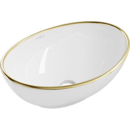 Mexen Elza lavabo de encimera 40 x 33 cm, blanco/dorado borde - 21014005