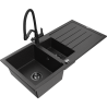 Mexen Andres fregadero de granito de 1,5 senos con escurridor y grifo de cocina Duo, negro/plateado - 6515-73-671701-70-B