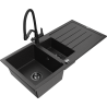 Mexen Andres granīta izlietne ar 1,5 nodalījumiem, ar noteku un virtuves jaucējkrānu Duo, melna/sudraba