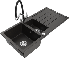 Mexen Andres lavello in granito 1,5 vasca con sgocciolatoio e miscelatore Duo, nero/oro metallizzato - 6515-75-671701-07