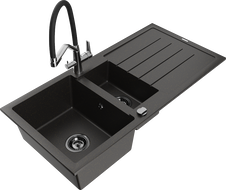 Mexen Andres lavello in granito 1,5 vasca con scolapiatti e miscelatore cucina Duo, nero/oro metallizzato - 6515-75-671701-07-B
