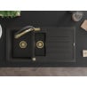 Mexen Andres granit izlietne ar 1,5 nodalījumiem, ar noteci un virtuves jaucējkrānu Duo, melns/zelta metāliks