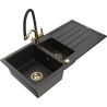 Mexen Andres granite sink 1.5-bowl with drainer and Duo kitchen tap, black/gold metallic - 6515-75-671701-57-G