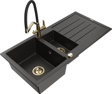 Mexen Andres Granit-Spullsteen 1,5-Kummer mat Oflaaf an Kicheber Kran Duo, schwaarz/golden Metalik - 6515-75-671701-57-G