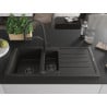 Mexen Andres 1.5-bowl granite sink with drainer and Duo kitchen faucet, black/gold metallic - 6515-75-671701-70-B