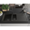 Mexen Andres granitische spoelbak 1,5-kommer met afdruiprek en keukenkraan Duo, zwart/gouden metallic - 6515-75-671701-70-B