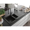 Mexen Andres granite sink 1.5-bowl with drainer and Duo kitchen tap, black/gold metallic - 6515-75-671701-70-B