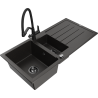 Mexen Andres granite sink 1.5-bowl with drainer and Duo kitchen tap, black/gold metallic - 6515-75-671701-70-B